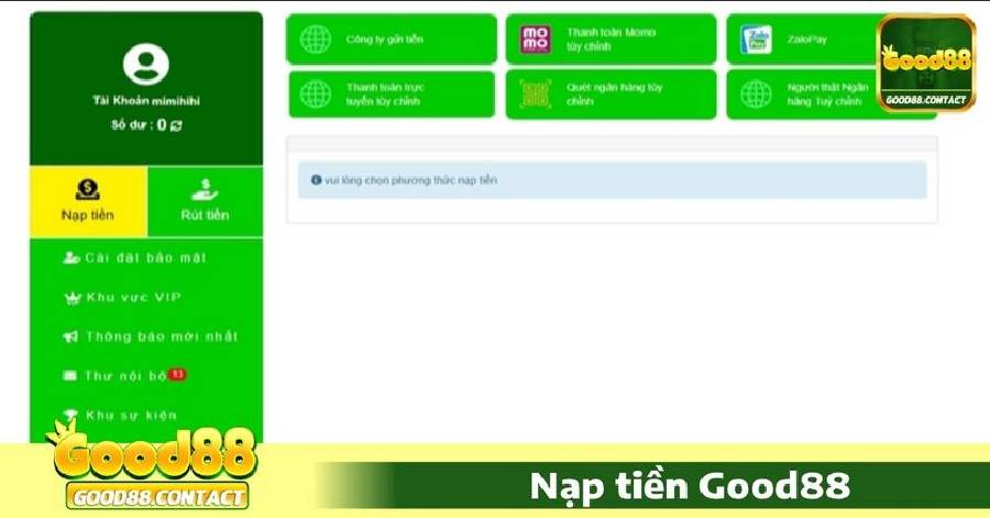 Hướng dẫn nạp tiền Good88 nhanh chóng và an toàn